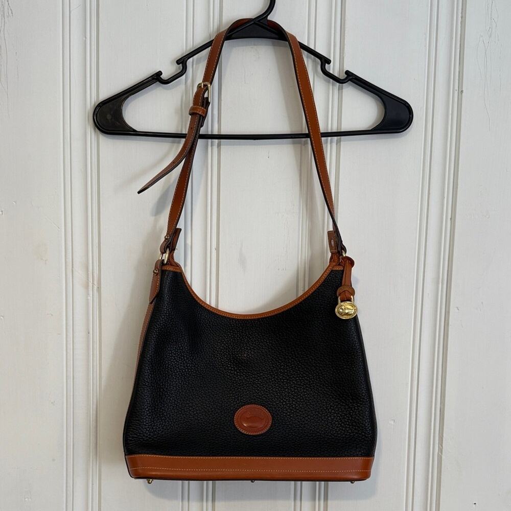 Dooney & Bourke all weather pebbled black leather brown trim vintage purse